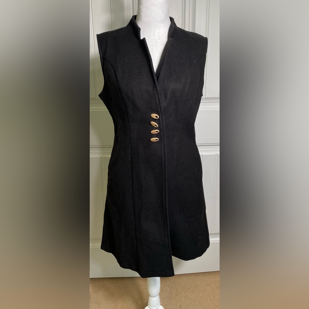 Womens Long Button Front Black Vest Size Medium